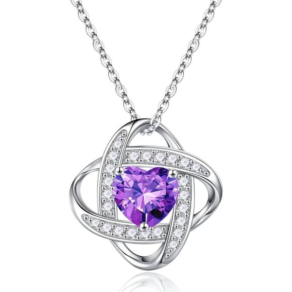 Women's Gemstone Sterling Natural Silver Purple Love Knot Birthstone Necklace